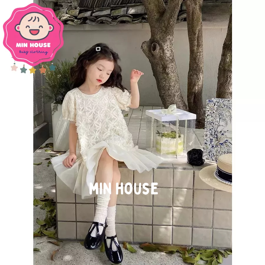 (10-30kg) Váy ren hoa phối tùng váy voan đuôi cá sang chảnh cho bé gái diện hè, đi du lịch, đi chơi