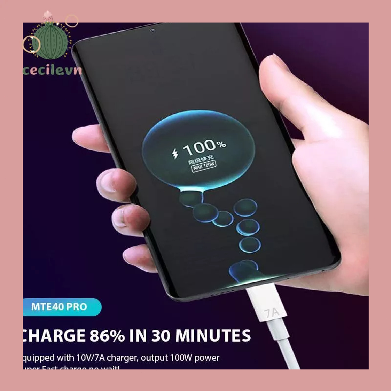 COD Dây Cáp Sạc Nhanh USB 7A 100W Type C Cho Huawei Mate 40 30 Xiaomi Samsung-CE