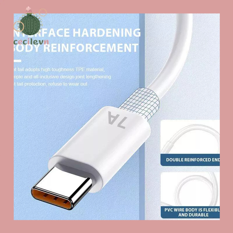 COD Dây Cáp Sạc Nhanh USB 7A 100W Type C Cho Huawei Mate 40 30 Xiaomi Samsung-CE