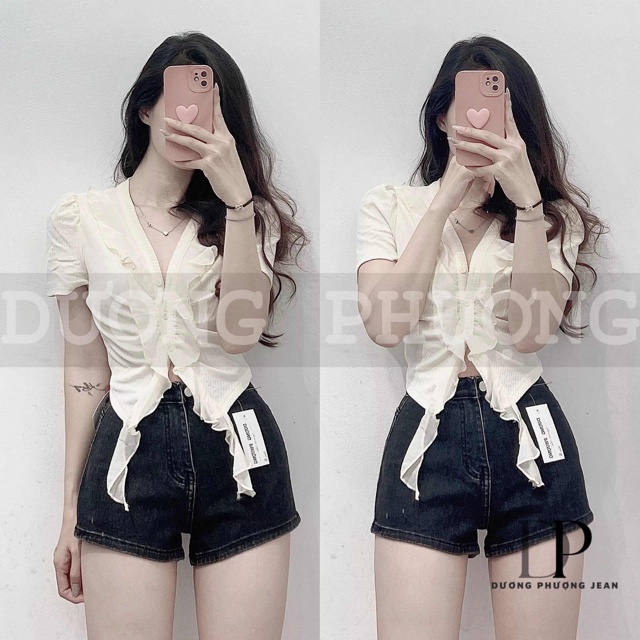 Áo croptop nữ tay ngắn cổ V phối bèo kiểu, áo kiểu dáng ôm thời trang phong cách cho nữ - AO004