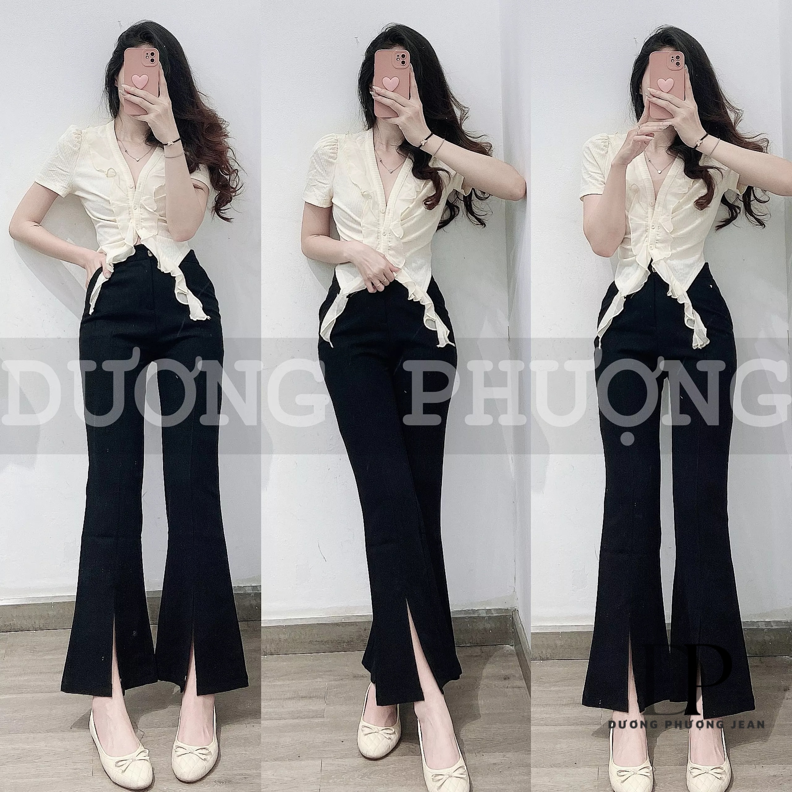 Quần tây nữ đen 9 tấc, quần âu lưng cao form lững xẻ lai trước thương hiệu Dương Phượng Jean - QU083