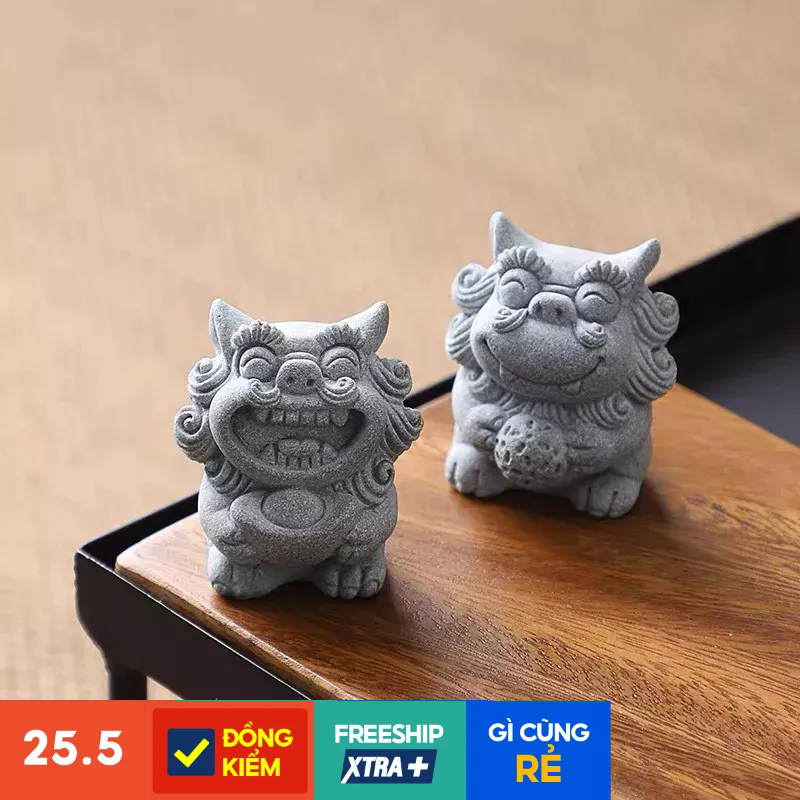 Tượng sư tử gió mini đá sa thạch xanh phong thủy trang trí bàn làm việc văn phòng tiểu cảnh