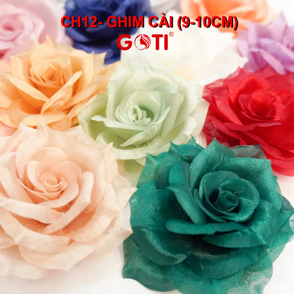 GOTI - Tag Hoa Voan Cài Áo, Kiểu Cài Áo Hoa Có Ghim, Trâm Cài, Hoa Cài Áo Váy Handmade, Cài Áo Hoa Voan Màu Pastel CH12