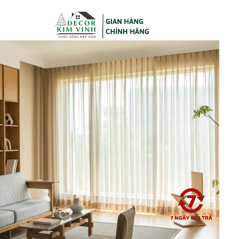Rèm Vải Khoen Lỗ, Khoen Ri Đô, Rèm Voan Xô Vàng Nâu Decor Kim Vinh DCKV53