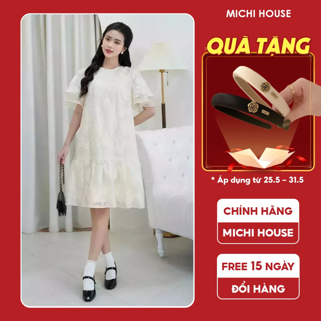 Đầm Suông Đuôi Cá Michi House Váy Xuông Công Sở Tay Cánh Tiên Dáng Dài Đến Gối Fresize Bầu Mặc Xinh V572