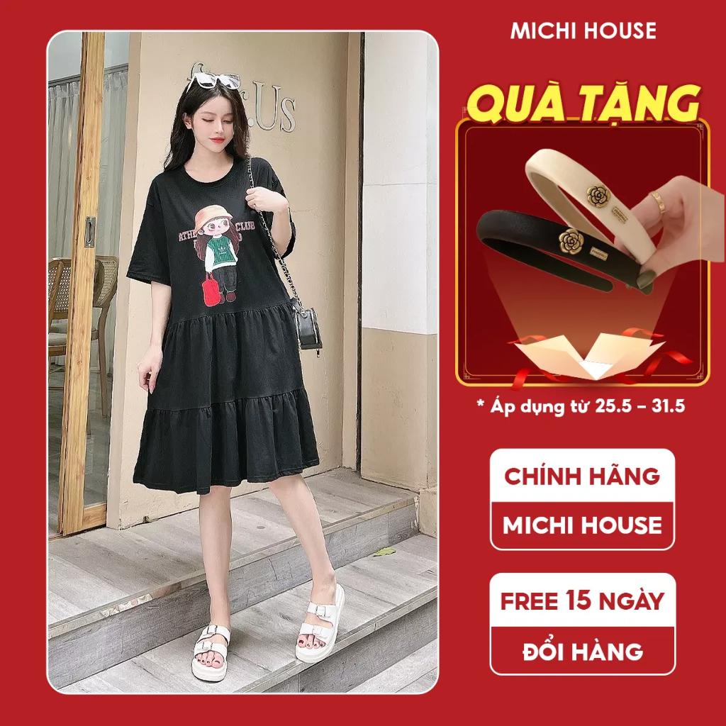 Đầm Thun Suông Michi House Váy Xuông Babydoll Dáng Dài Đến Gối Phong Cách Hàn Quốc Co Dãn Tốt Freesize Bầu Mặc Xinh V595
