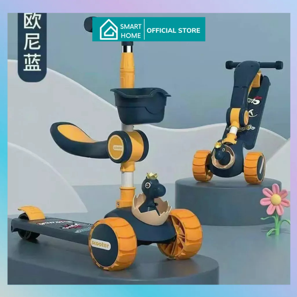 Xe trượt scooter cho trẻ em có đèn, ghế ngồi 2in1 có giỏ đồ mẫu mới - Xe đồ chơi cho bé