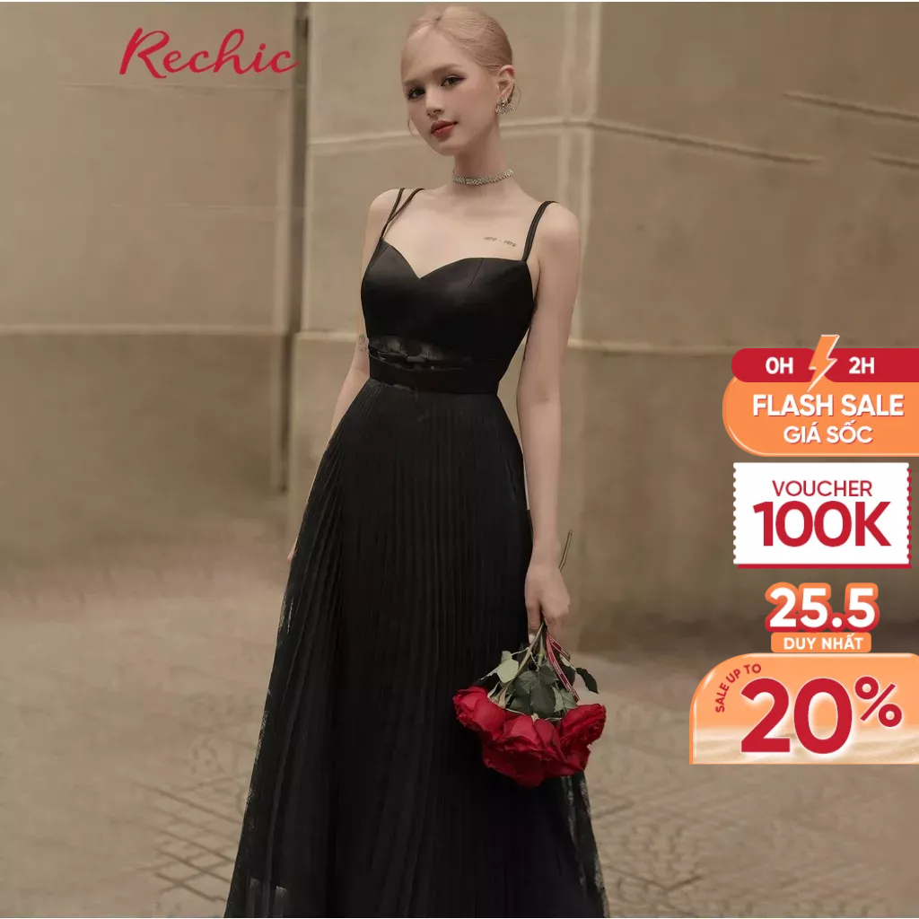 RECHIC Đầm Dài Louis hai dây độc đáo với phần ren eo kết hợp tà váy xếp ly thời thượng