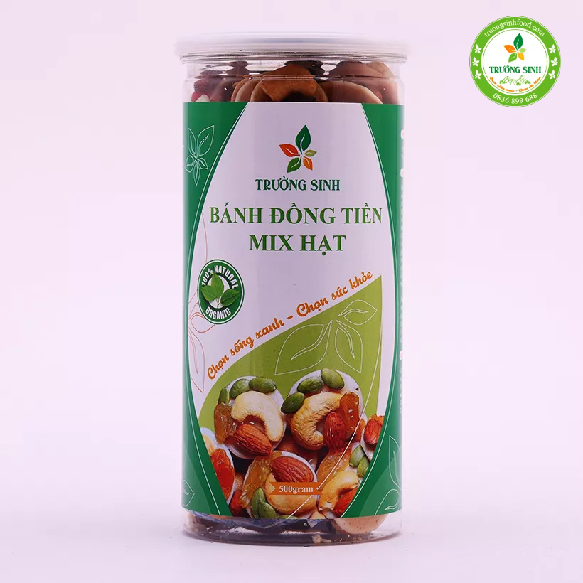 Bánh đồng xu mix hạt dinh dưỡng Trường Sinh Food thơm giòn 400g hỗ trợ giảm cân, ăn keto, ăn healthy