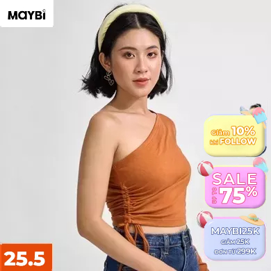 Áo Maybi ôm thun lệch vai phối nơ eo