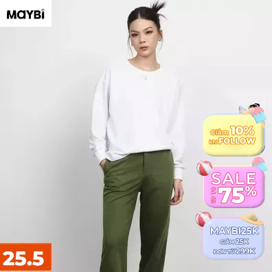 Áo sweater Maybi rộng thun cổ tròn tay bo