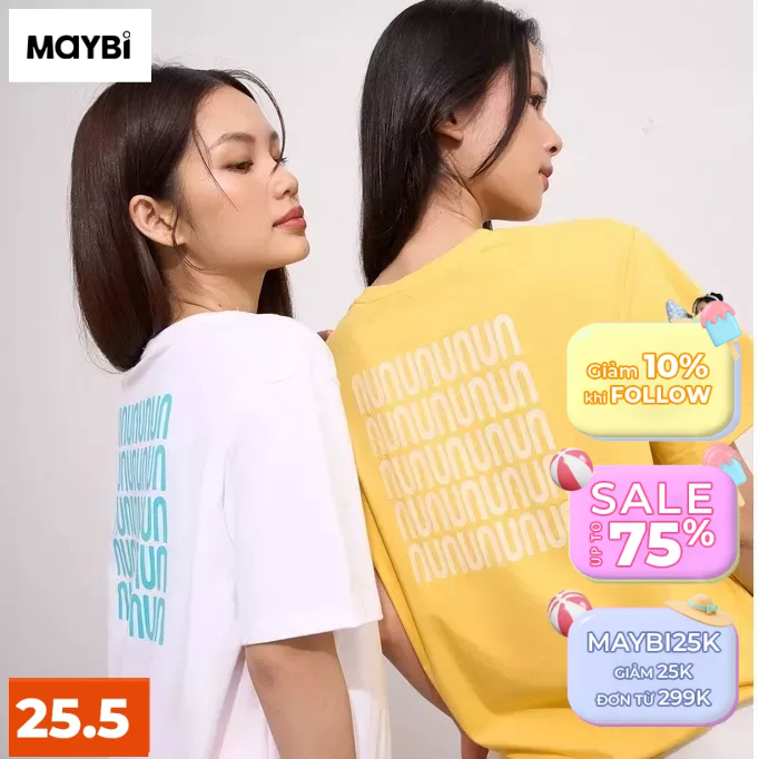 Áo Maybi thun cotton form medium in chữ NU