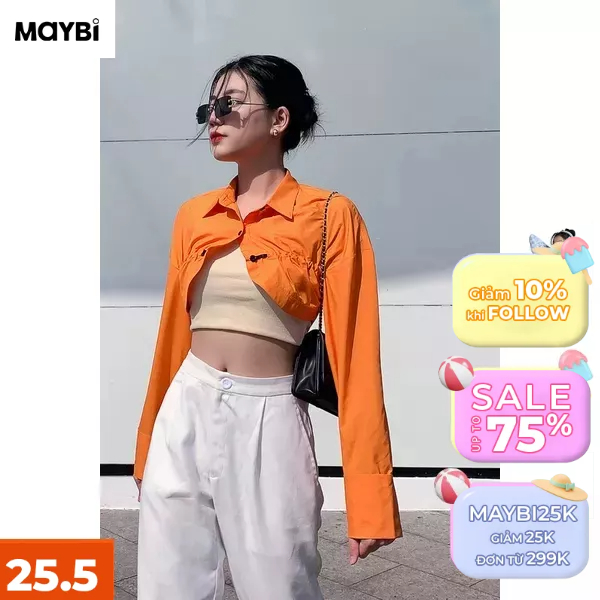 Áo khoác Maybi croptop ôm dù rút dây