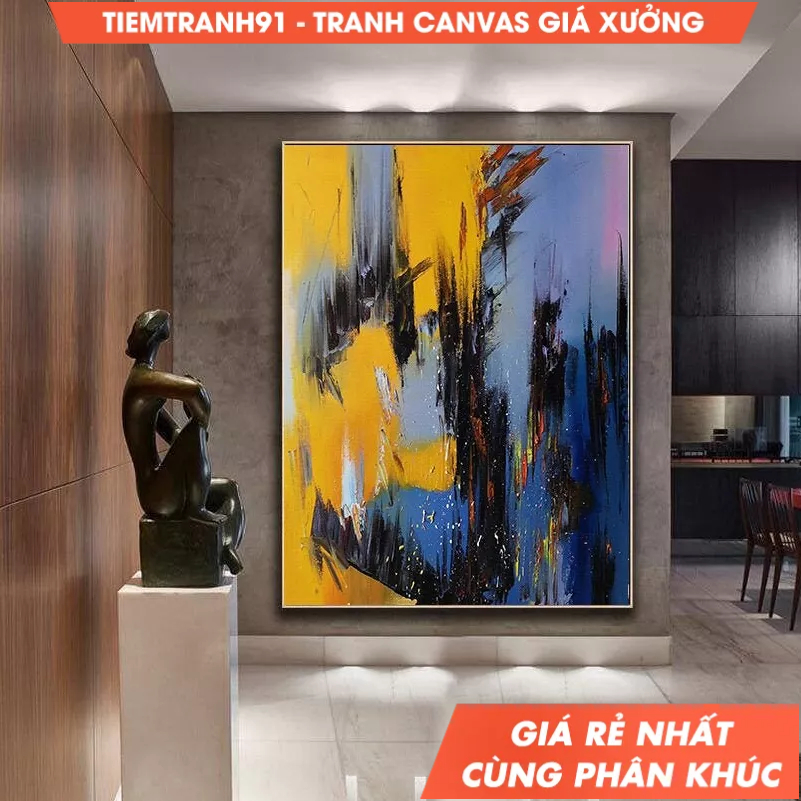 Tranh treo tường, Original Abstract Painting, Yellow Painting Blue Painting, Minimalist Abstract Pai