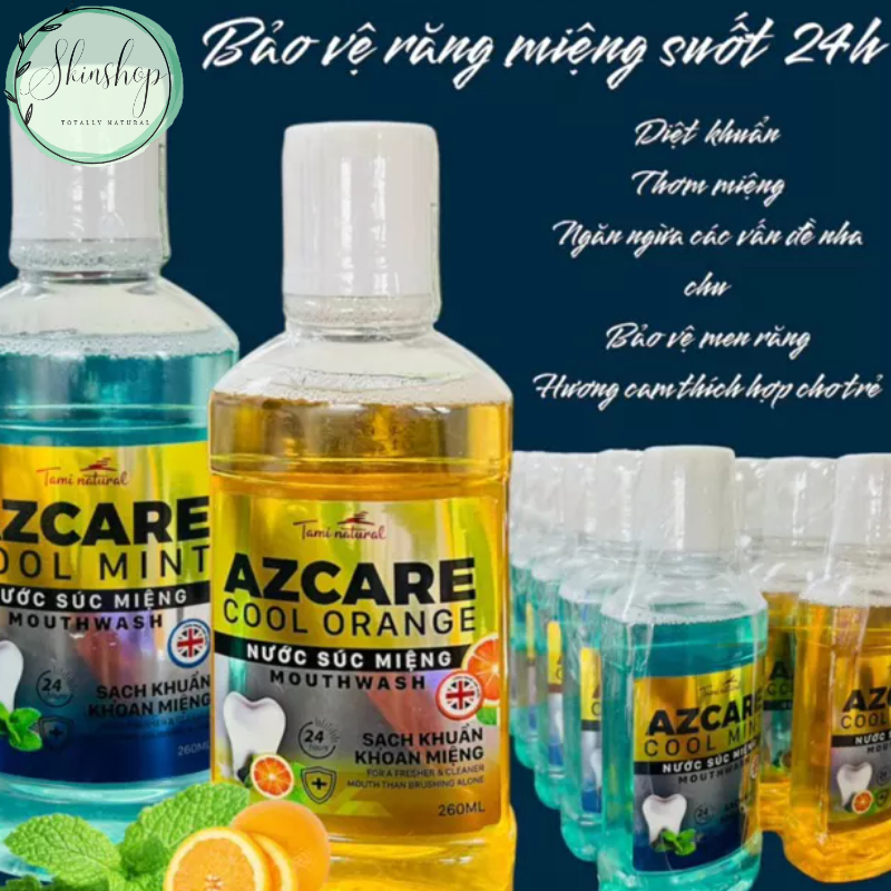 Nước súc miệng AZCARE  - bảo vệ răng khỏi vi khuẩn sâu răng, làm giảm ê buốt, làm cho hơi thở thơm mát.