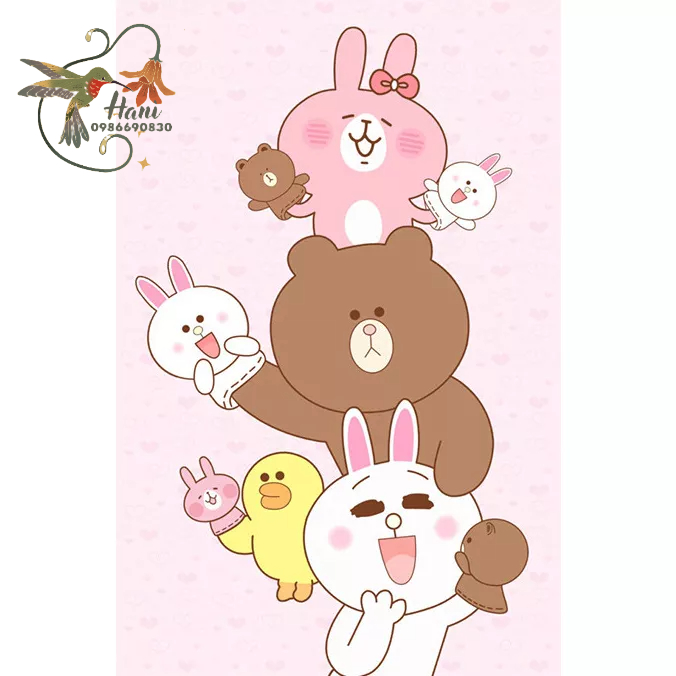 (Chủ Đề Phim) Tranh Đính Đá Hình Line Friends H67 (3) Gấu Brown Thỏ Cony, Gắn Đá 5D Kích Thước 30x40 Tự Hoàn Thành DIY