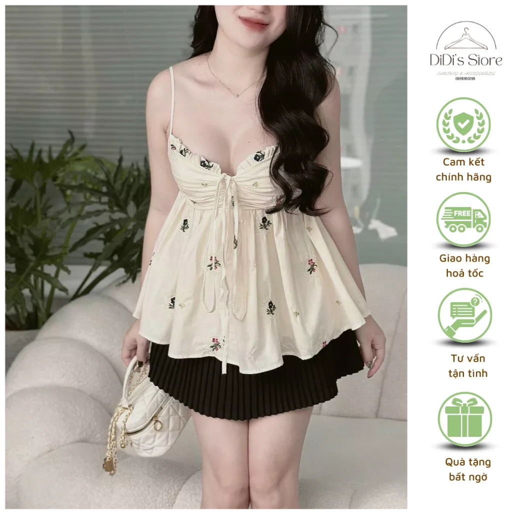 Áo cúp ngực in hoa dáng babydoll xinh xắn cho các nàng diện đi chơi, du lịch
