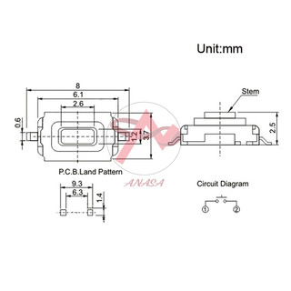 Combo 10 Nút Nhấn Dán 2 Chân 3x6x2.5mm