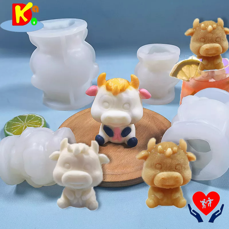 Khuôn silicon 3D hình con bò dễ thương loại 1 dùng làm thạch, tượng, đá lạnh và nhiều loại khác.