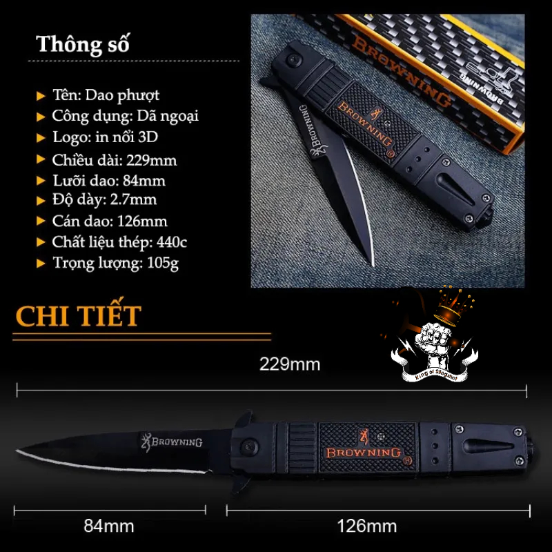 [DP5] Dao Gấp Browning Đen Cao Cấp Đa Chức Năng Siêu Tiện Dụng