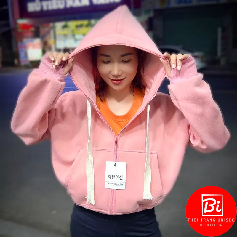 AK07_Áo Khoác Nữ Dáng Lửng Khoá Kéo Cao_Chất Nỉ Thun Cao Cấp_Bo Tay Xỏ Ngón Chống Nắng Tiện Lợi