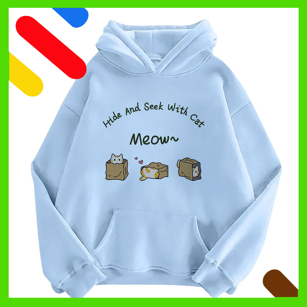 ÁO HOODIE NÓN TÚI IN HÌNH MEOW