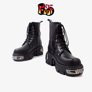 Giày da New Rock boot cao cổ đinh tán đế cao 6cm chiến boots giày nam nữ phong cách gothic
