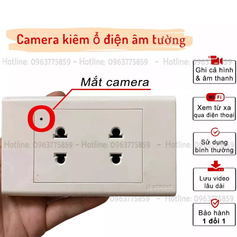 Camera wifi ổ điện âm tường xem từ xa qua điện thoại, sử dụng bình thường, quay lưu liên tục - Vũ Quân VN