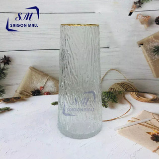 Lọ hoa thủy tinh hoa văn miệng vàng cao 20cm / bình bông cắm hoa cực xinh