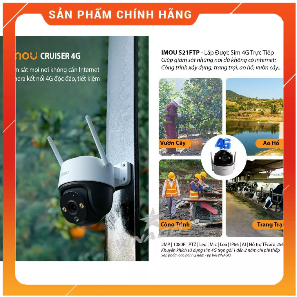 Camera 4G IMOU Cruiser 4G IPC-S21FTP 2MP ngoài trời - Quay 360 - Full màu ban đêm - Đàm thoại 2 chiều - Chính hãng