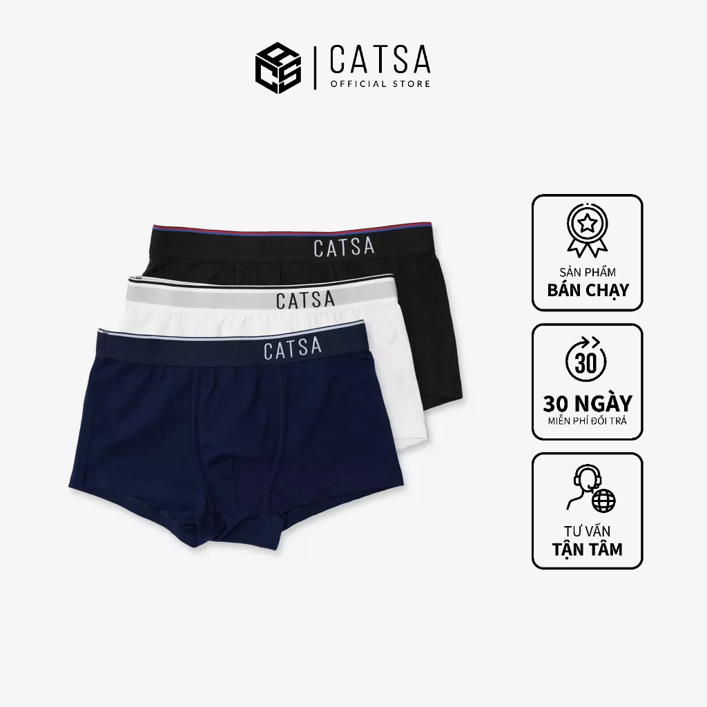Quần lót nam Boxer dáng Trunk vải thun cotton tự nhiên 100% thoáng khí, co giãn, thấm hút mồ hôi CATSA QBX023 - 24 - 25