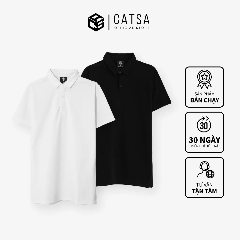 Áo thun Polo nam có cổ trắng, đen thun COTTON thoáng mát, kháng khuẩn, chống nhăn CATSA ATP292 - 293