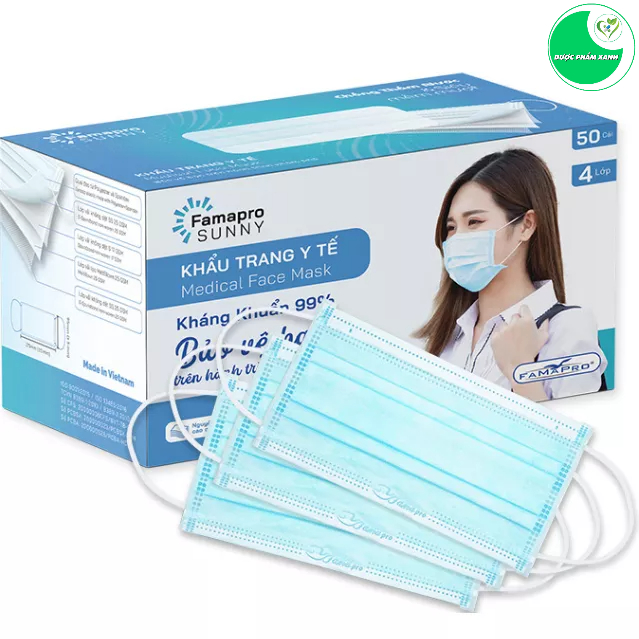 Khẩu Trang Y Tế Famapro Sunny Chống Nắng, Kháng Khuẩn 4 Lớp - Hộp/50 Cái (Trắng/Xanh/Xám,...)