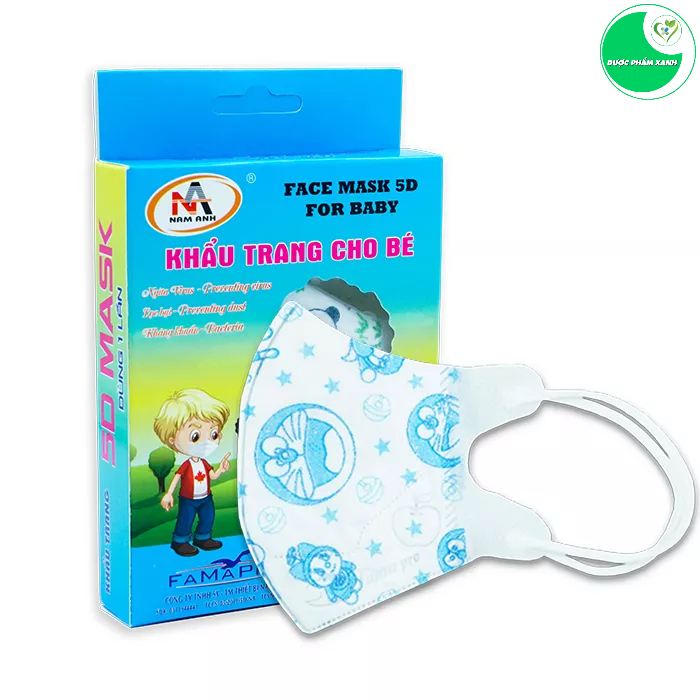 Khẩu Trang Famapro Trẻ Em 5D Baby Quai Thun 4 Lớp - Hộp 10/Cái Cho Bé (Hình/Trơn)