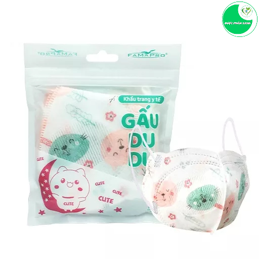 Khẩu Trang Famapro Trẻ Em Hình Gấu DuDu 4 Lớp - Túi 10/Cái Cho Bé (Hình)