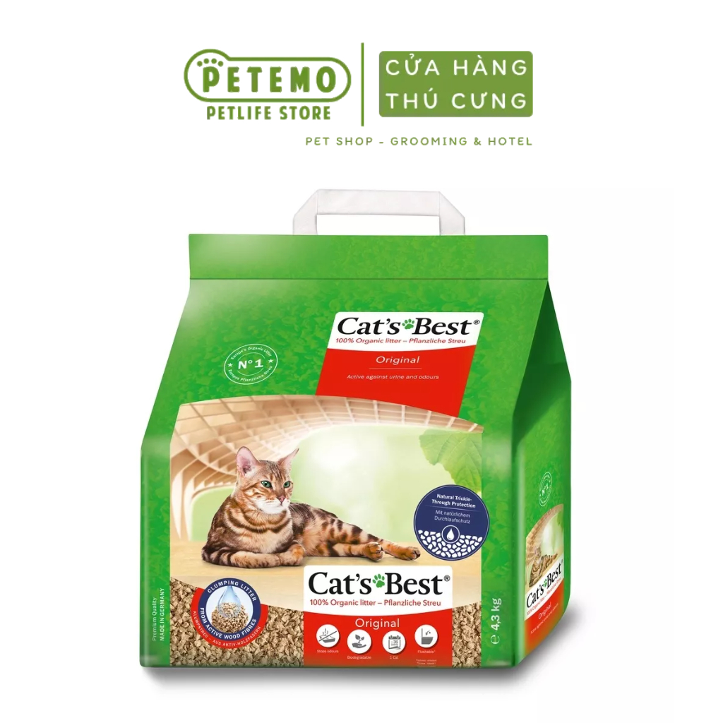Cát vệ sinh hữu cơ vón cục khử mùi và vi trùng cho mèo Cat's Best Original 4.3KG - Petemo Pet Shop
