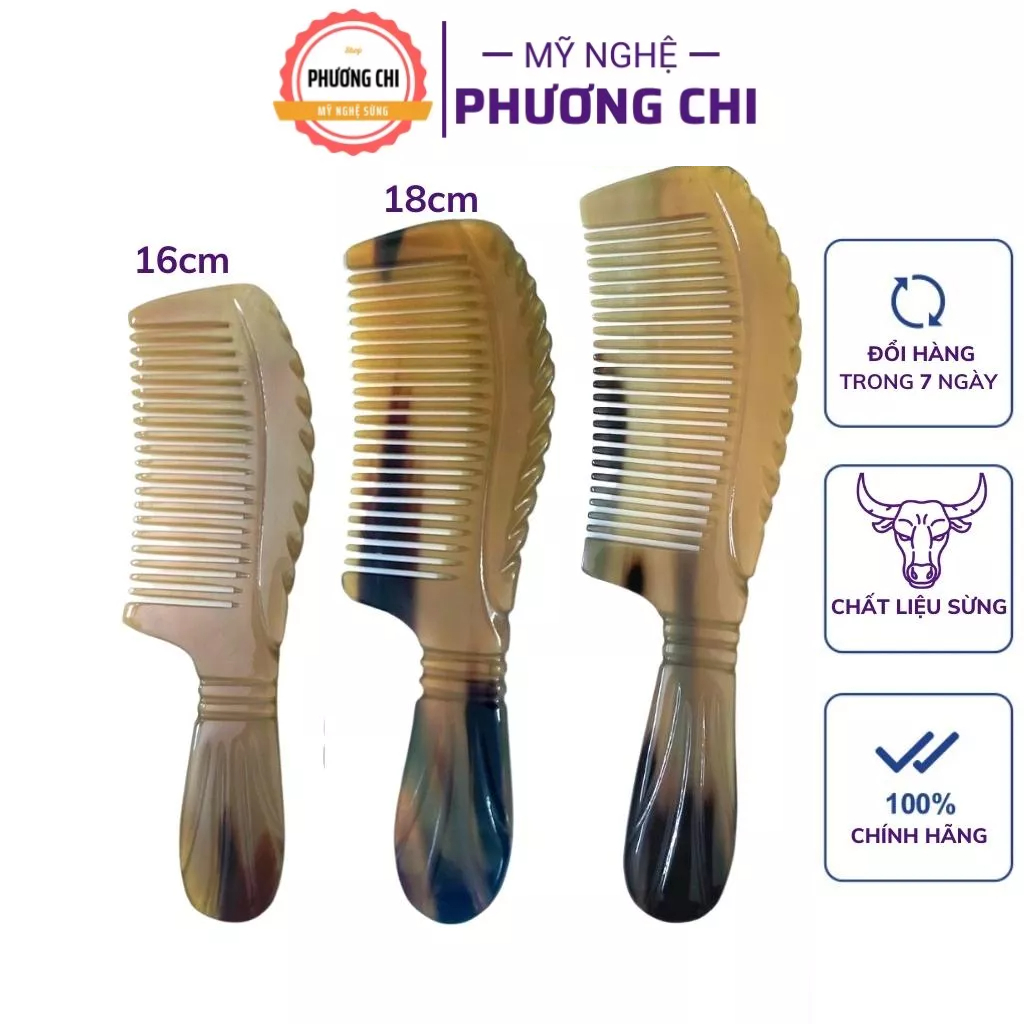 Lược sừng khía cao cấp màu trắng nưa, lược chải tóc gỡ rối massage đầu, full size | Mỹ nghệ phương chi