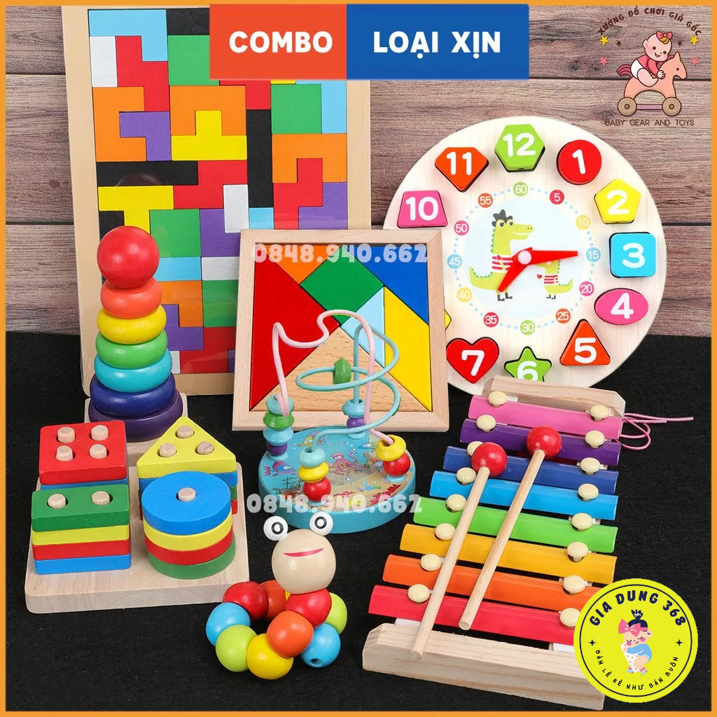[GIÁ SỈ] Bộ combo 8 loại đồ chơi gỗ phát triển trí tuệ cho bé, đồ chơi giáo dục sớm, giáo cụ Montessori