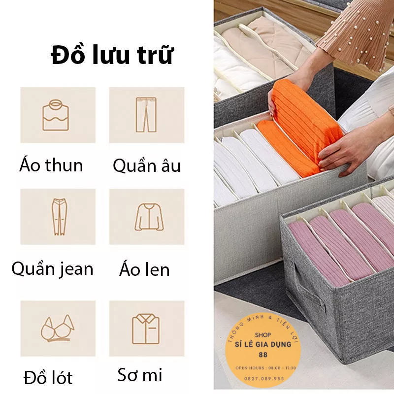 Hộp vải đựng quần áo chia ngăn Khung Cứng , túi đựng quần áo chia ngăn gọn gàng 88394 SLGD