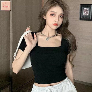 Áo thun croptop cộc tay cổ vuông Heppy _crt205
