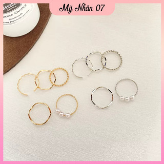 Set 5 chiếc nhẫn đính ngọc trai nhân tạo phong cách thời trang Hàn Quốc - Mỹ Nhân 07