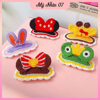 Set 5 kẹp tóc mái dệt len thêu tay handmade cute cho bé, kẹp tóc len tai thỏ tự đan, kẹp mái hình bông - Mỹ Nhân 07