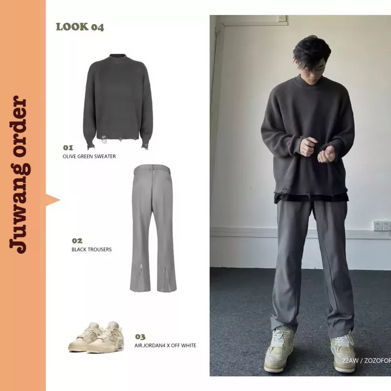 Áo len oversize trơn Juwangorder đường phố cao cấp, áo sweater len dáng rộng vibe mới