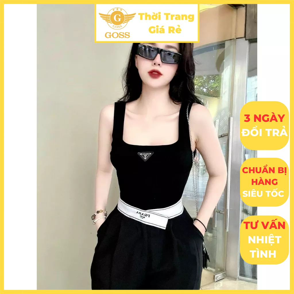 Áo Ba Lỗ Nữ Croptop Cá Tính Phối Logo Bạc Sang Chảnh GOSS GA152 Áo Croptop Nữ Không Tay Cổ Vuông Đi Chơi Hottrend Mùa Hè