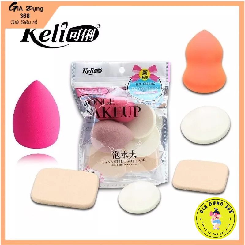 Set 6 bông mút trang điểm siêu cute đẹp mịn đàn hồi cực tốt, miếng mút trang điểm, tán kem, tán phấn