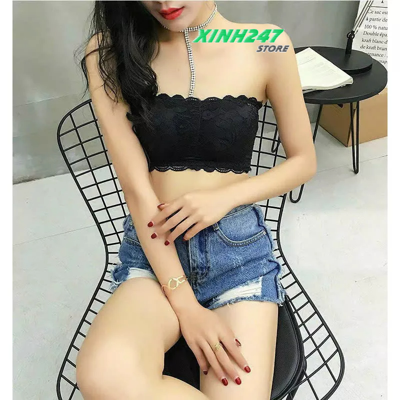 Áo Bra ren cúp ngực - Áo lót ren quây ngang có đệm ngực 3 nấc cài nâng ngực chống tụt