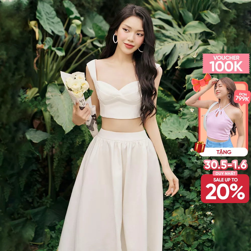 RECHIC Áo kiểu Remie kiểu hai dây dáng croptop chiết eo nhẹ nhàng