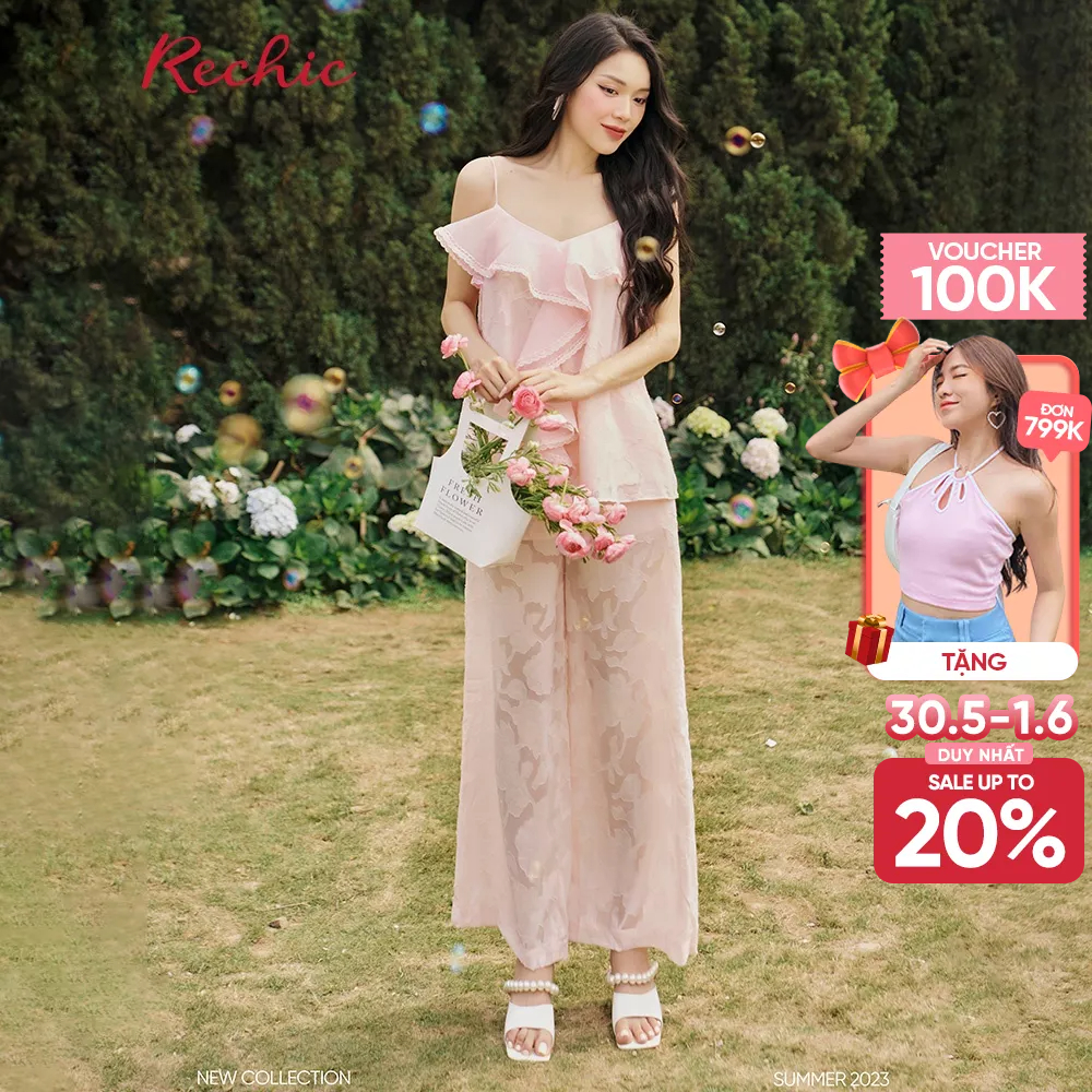 RECHIC Set nữ Amy áo 2 dây và quần suông ren họa tiết hoa tiểu thư sang trọng nhẹ nhàng điệu đà