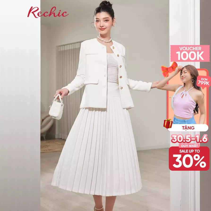 RECHIC Chân Váy Nữ Viria dáng xếp ly dài trẻ trung thanh lịch phù hợp đi làm dạo phố