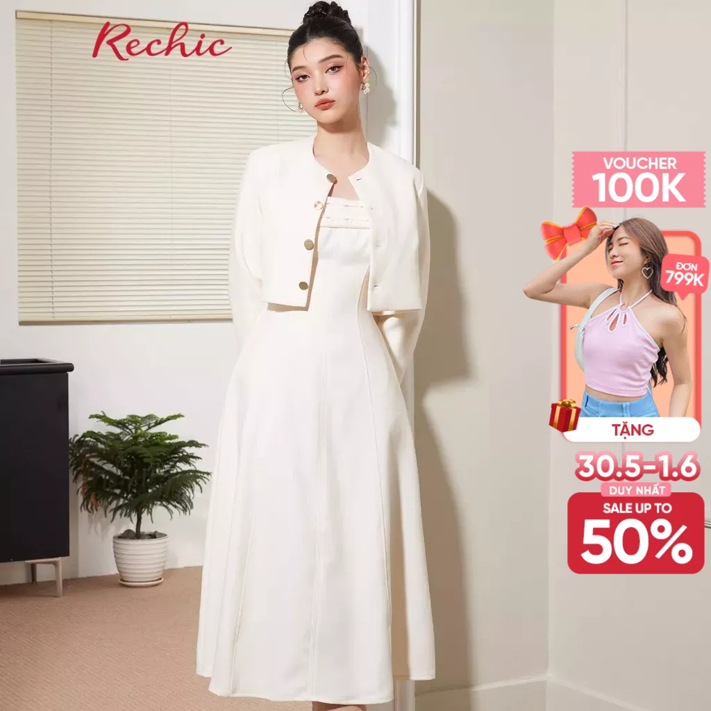 RECHIC Đầm Dài Nữ Malio hai dây kiểu dáng xòe chiết eo thời thượng quý phái (Không kèm áo khoác)